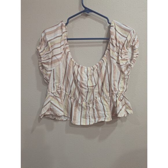 Women's pretty cropped peasant top w/neutral light stripes by Derrick Heart, XL - Picture 6 of 10